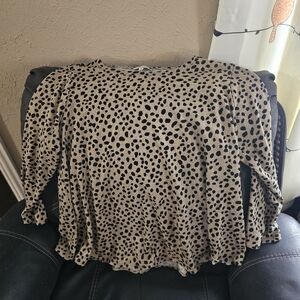 Green Envelope Tan and Black Spotted Long Sleeve Top